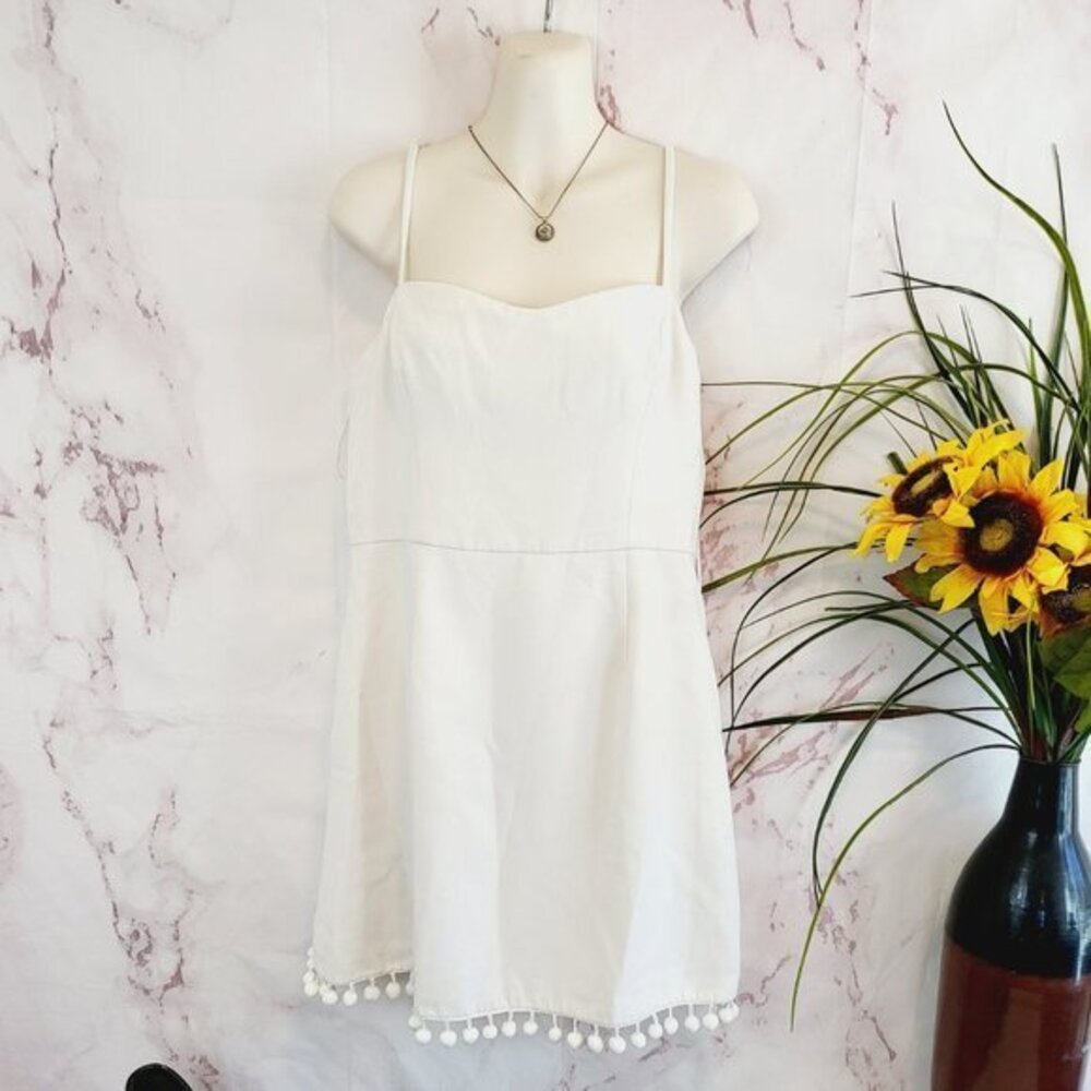 French Connection Whisper Pom Pom Strappy White Dress